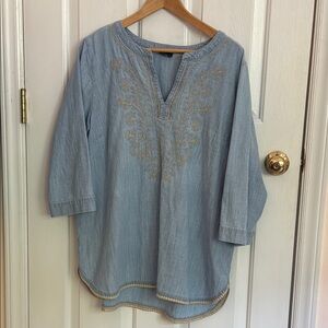 Embroidered Light Blue Tunic Top